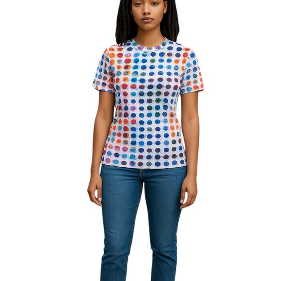 Anthropologie Maeve Disco Rainbow Polka Dot Top Medium - Picture 9 of 9